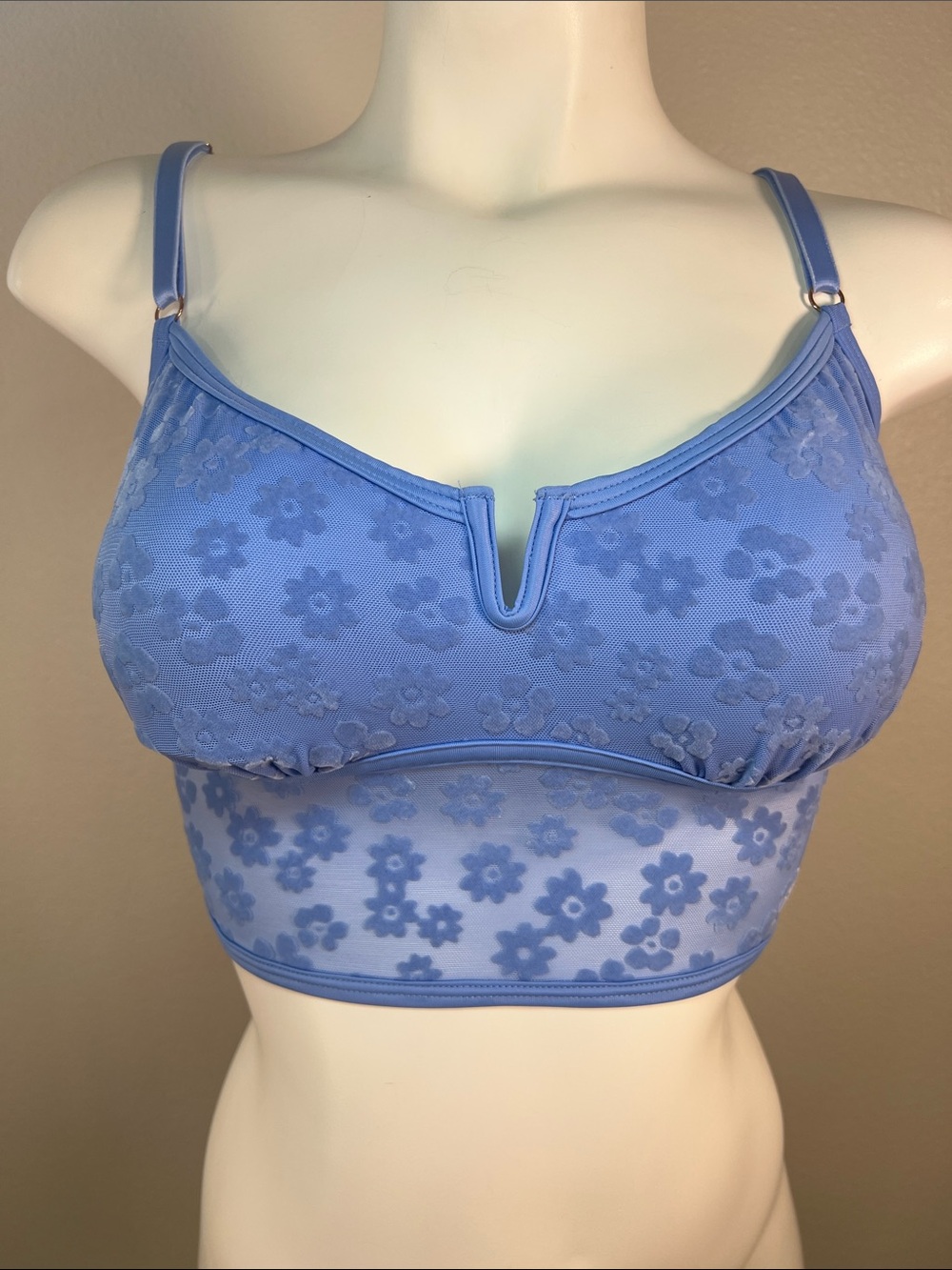 PINK Victoria's Secret Lavender Blue Floral Mesh Longline Bralette MEDIUM